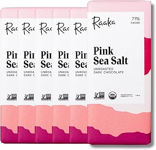 Pink Sea Salt Organic Dark Chocolate - 71% Cacao - Gourmet Dark Chocolate - Organic, Vegan, Gluten Free, Kosher | 1.8oz Bars, 6-Pack