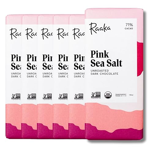 Raaka Chocolate rosa sal marina 71% cacao chocolate negro  Regalo de chocolate negro gourmet  Orgánico, vegano, comercio justo, sin soja, sin OMG,