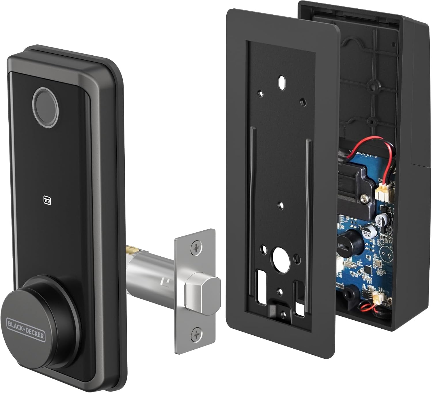 Interior view of the smart lock components before assembly