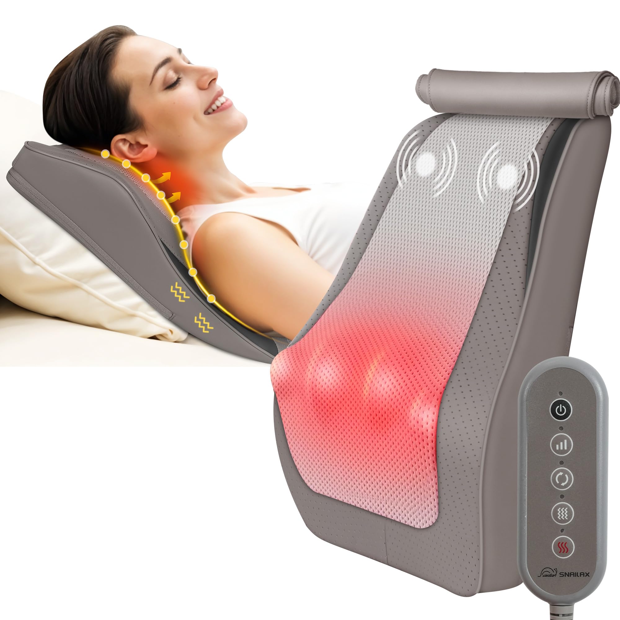Snailax Masajeador Cervical y Espalda con Calor, Cojín de Masaje Shiatsu, masajeador de espalda Shiatsu, masajeador eléctrico de espalda para cuello/Cervical/hombros, regalos mamá/papá/mujeres Global Recycled Standard Global Recycled Standard Global Recycled Standard