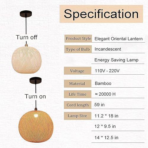 Miniatura 2 de Lámpara colgante de farol de bambú, estilo japonés retro E27, lámpara colgante de lámpara de techo para sala de estar, dormitorio, restaurante,