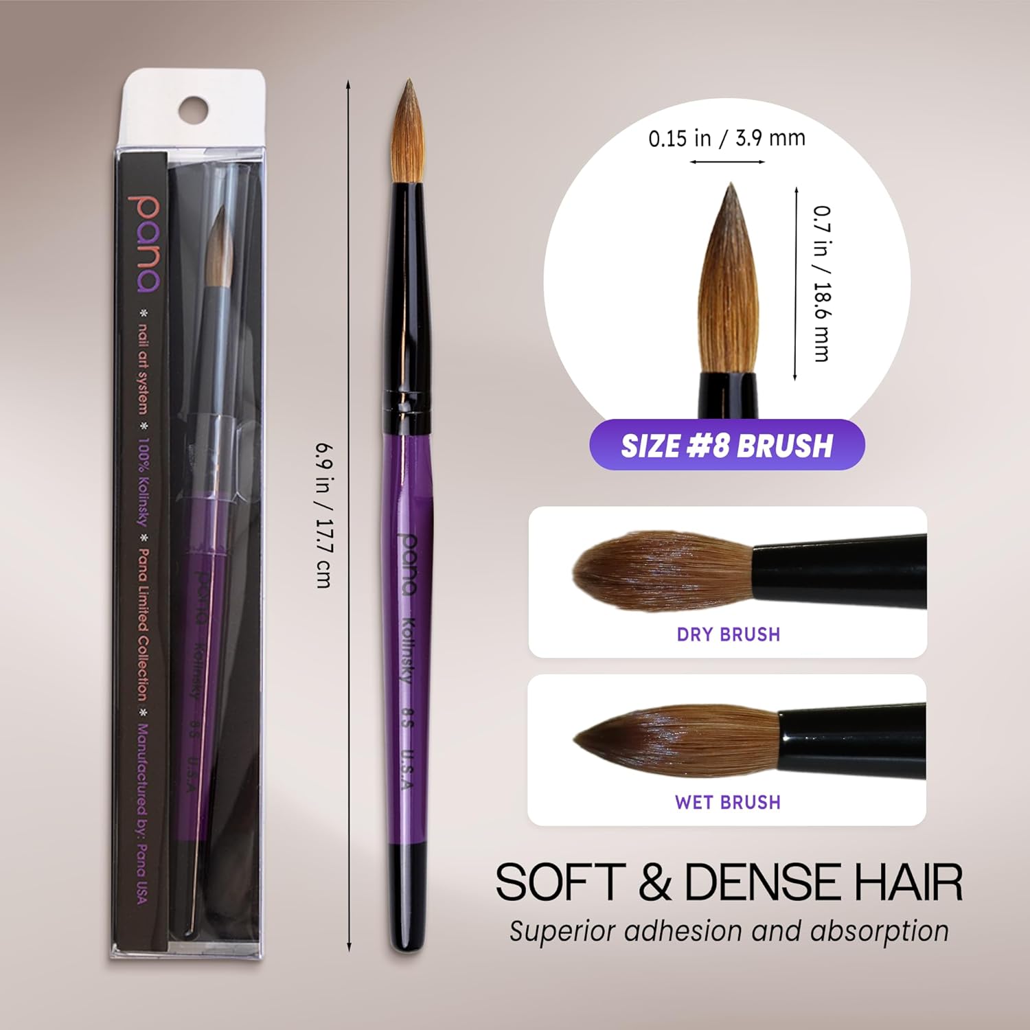 Pana Purple Wood Kolinsky Acrylic Nail Brush (Size: 6, 8, 10, 12, 14, 16, 18, 20, & 22) Kolinsky Hair (Size 8)