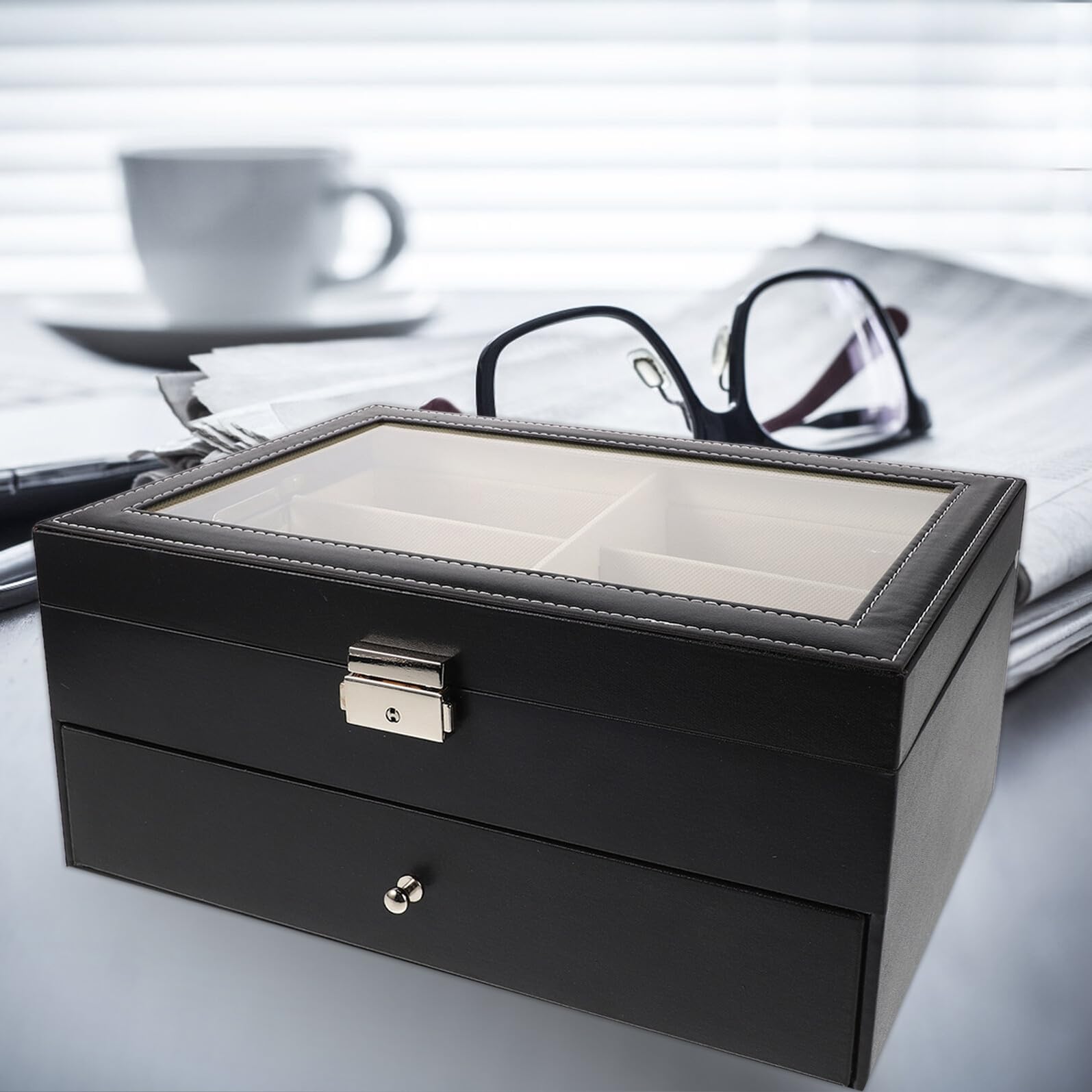 LIFKOME Dwuwarstwowy Futerał Na Okulary Przeciwsłoneczne Przechowywanie Okularów Organizer Na Okulary Etui Na Z Wieloma Przegródkami Etui Na Przeciwsłoneczne Na