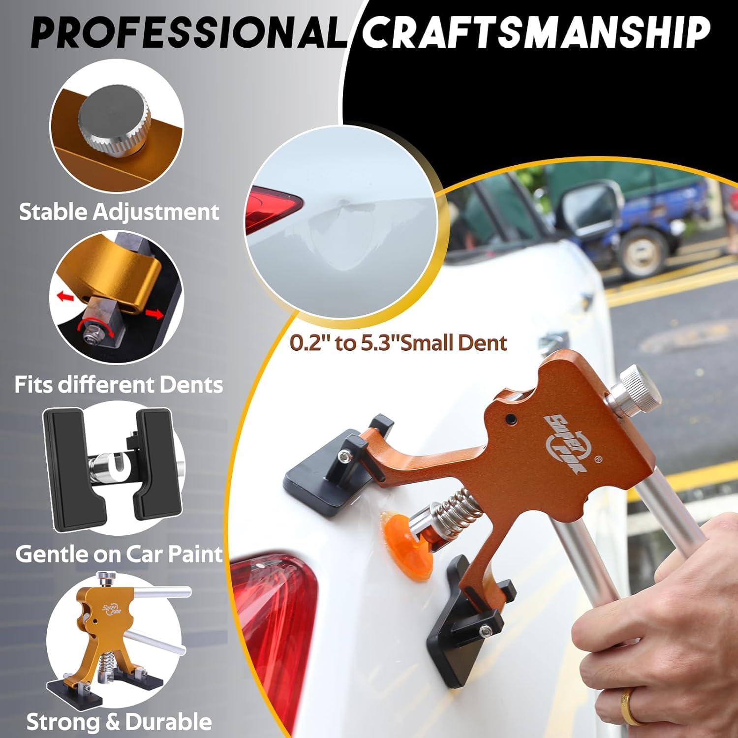 Super PDR Professional PDR Rods Kit for Dent Removal, 400+pcs Paintless Dent Repair Tools with Patented 360° Rotatable Handles, Cordless 3-Color LED Board, Pro Glue Melting Pot & Thermal Glue Remover