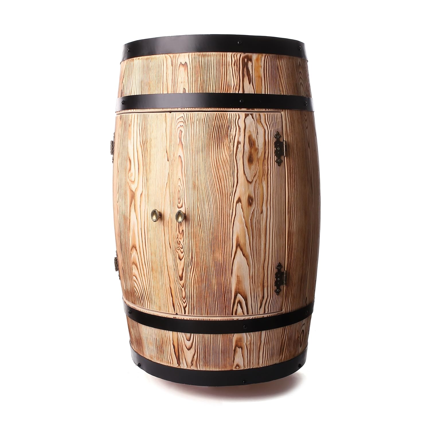 Handgefertigte Holzbar aus Gebürsteter Kiefer – Perfekt für Wein, Whisky, Tequila und Bier | Weinfass Stehtisch mit Tür | Fassbar Weinbar Wine Rack, Alkoholschrank - Verbrannt