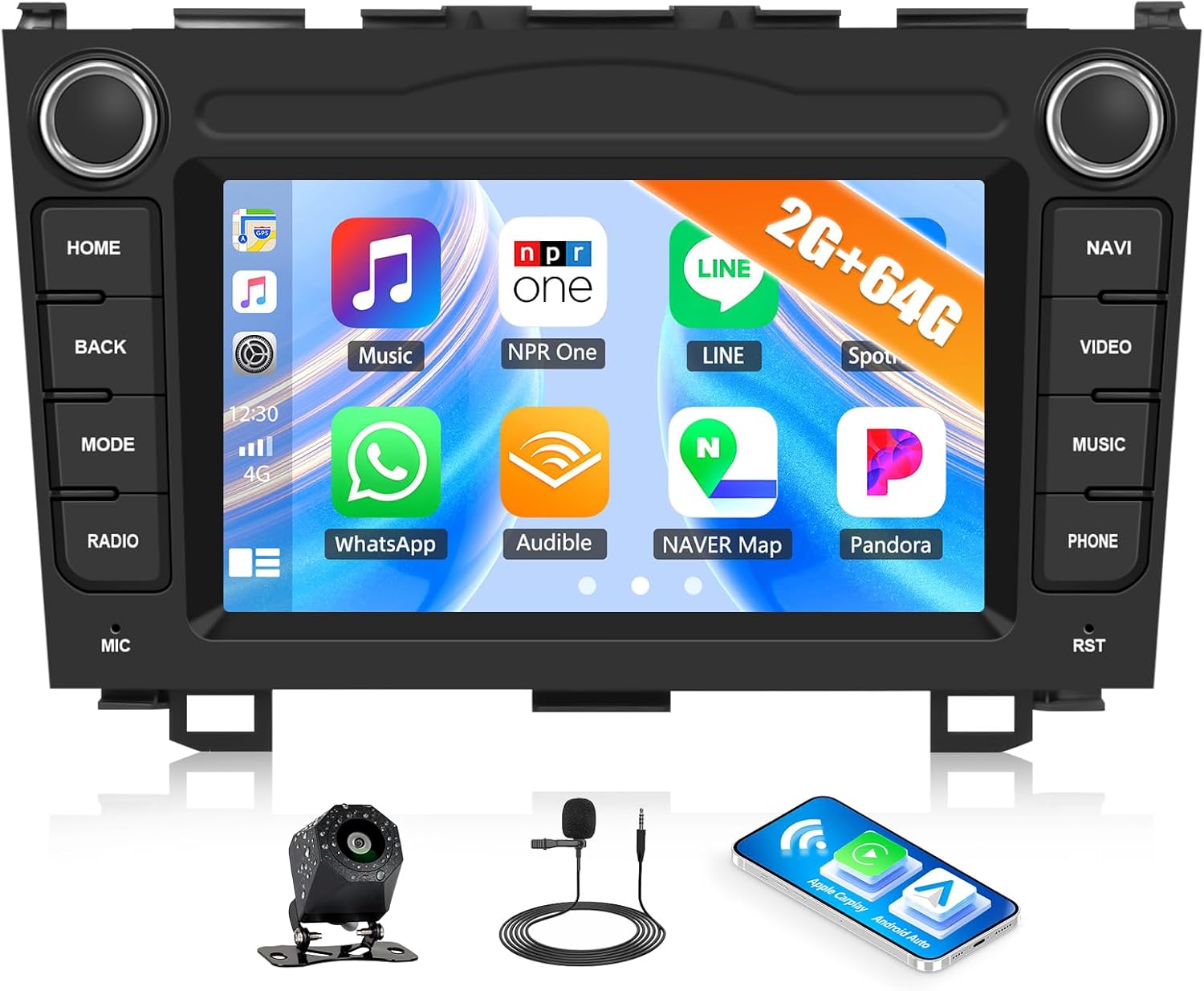 CAMECHO 2G+64G Android Car Radio for Honda CRV 2007-2011 7” Touchscreen Car Stereo with CarPlay Android Auto Bluetooth FM GPS SWC WiFi Backup Camera