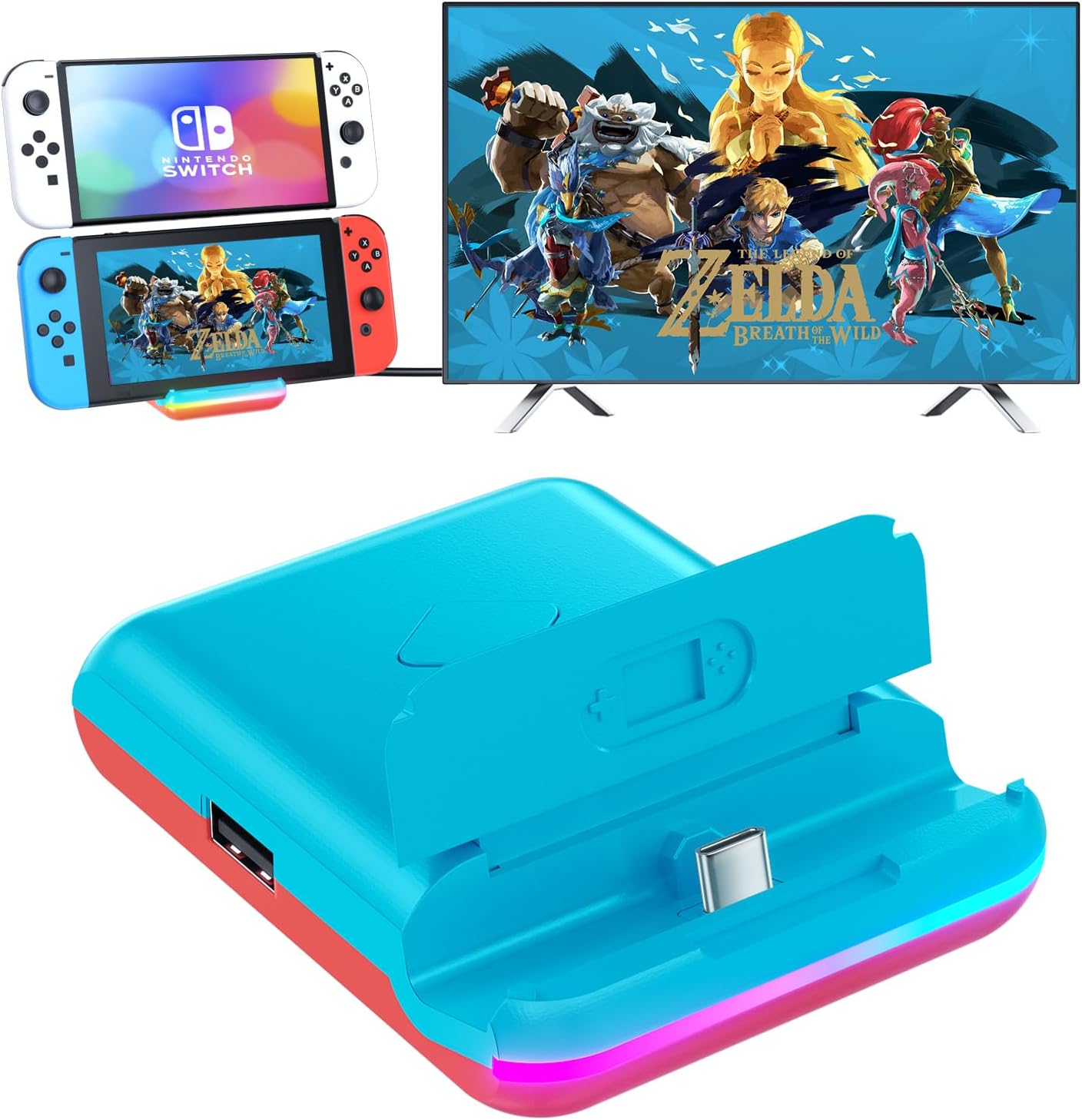 TV Dock Station for Nintendo Switch, Portable TV Docking Station Replacement with 4K HDMI Adapter/USB 3.0/ USB-C Port,Replacement Charging Dock for Nintendo Switch (Blue) (Blue) Thumbnail
