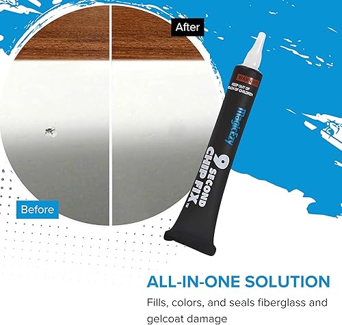 Miniatura 2 de MagicEzy 9 Second Chip Fix (Blanco Nieve) Kit de reparación de fibra de vidrio marina - Todo en uno Masilla epoxi ultra fuerte para barcos