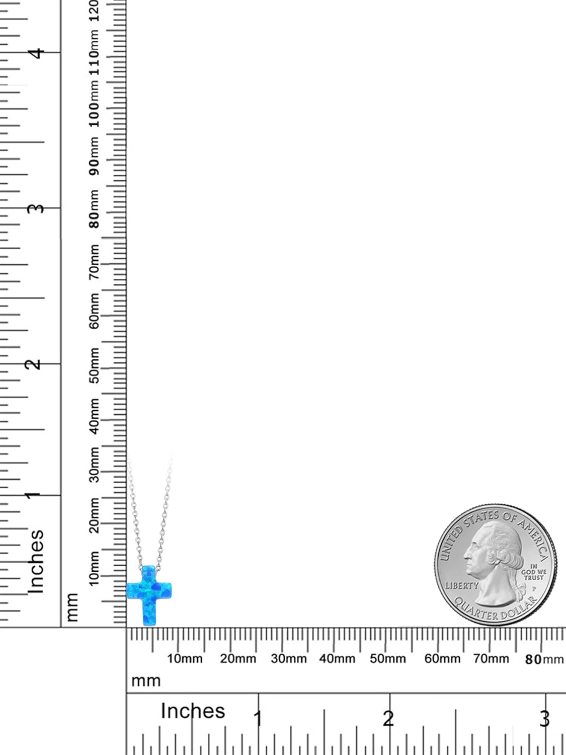 Gem Stone King 8MM Created Blue Opal Cross Pendant Necklace | Unisex | 925 Sterling Silver | With 18 Inch Silver Chain - Image 3