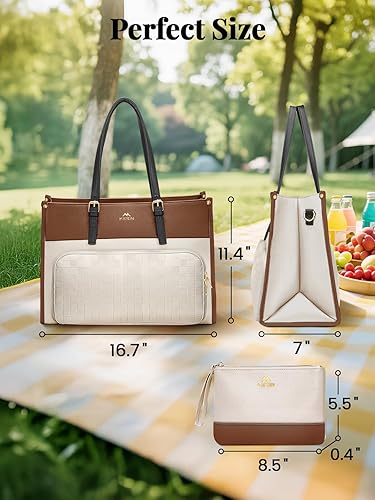 Miniatura 8 de MATEIN Bolsa de mano para laptop con compartimento aislado para el almuerzo para mujer, maletín de trabajo 2 en 1 de piel sintética con embrague