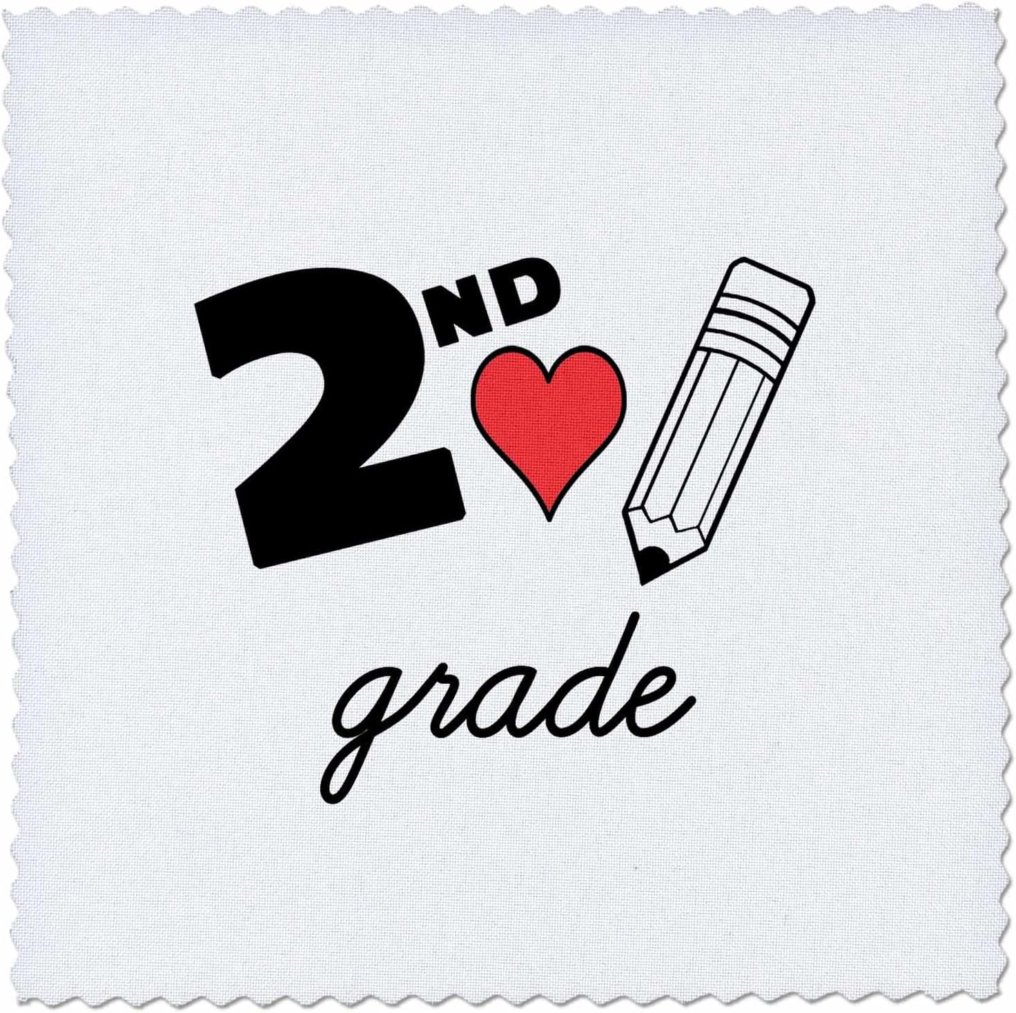 3dRose 2nd Grade with Clipart red Heart and Pencil. Black Lettering... - Quilt Squares (qs-384733-3)