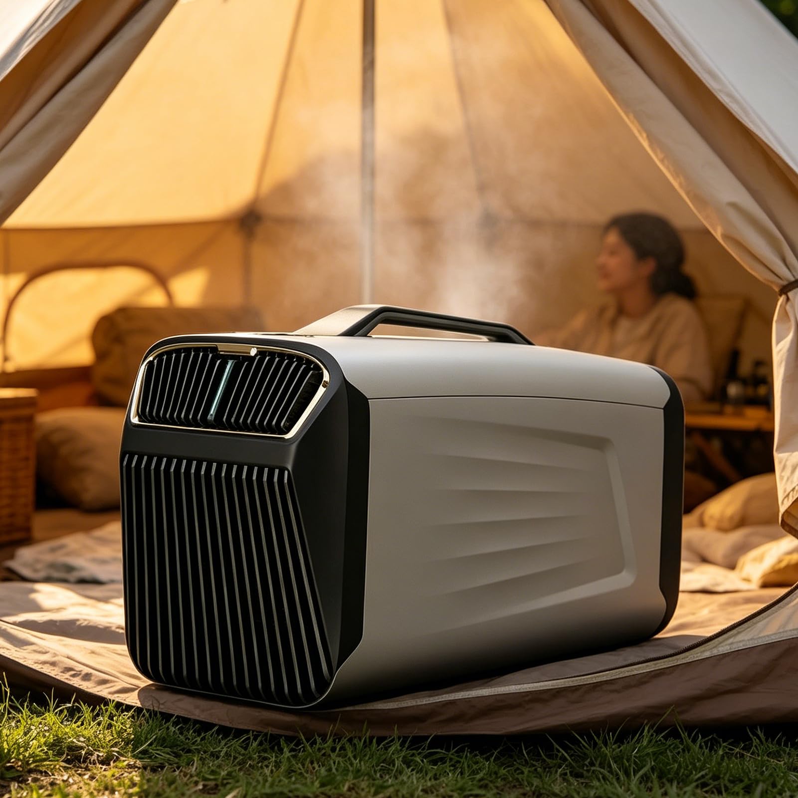 URJWAN Portable Air Conditioner, 400W Quiet Camping AC Unit with Compressor, Low Power Consumption for Tent, RV, Coo All-in-One Cold Silver