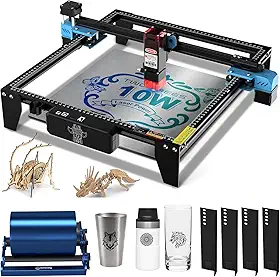 Twotrees TTS-10 PRO Gravador a Laser, com Rolo Giratório a Laser, Máquina de Gravação a Laser de Alta Precisão de 10 W, Cortador a Laser, Velocidade de 500 mm/s, para Madeira, Metal, Vidro, Couro