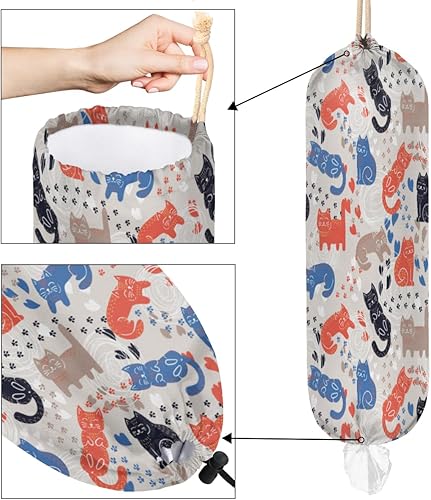 Miniatura 4 de Colorido gato divertido bolsa de plástico titular bolsas de compras dispensador Kawaii bolsa de plástico organizador de almacenamiento hogar cocina