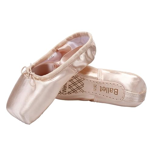 WENDYWU Girls Womens Dance Shoe Pink Ballet Pointe Slippers Ballet Flats Shoes with Ribbons Toe Pads Black Pink Red