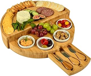Picnic at Ascot Deluxe Bamboo Cheese/Charcuterie Board with Accessories- Innovative Patented Design - Quality Assured in the USA