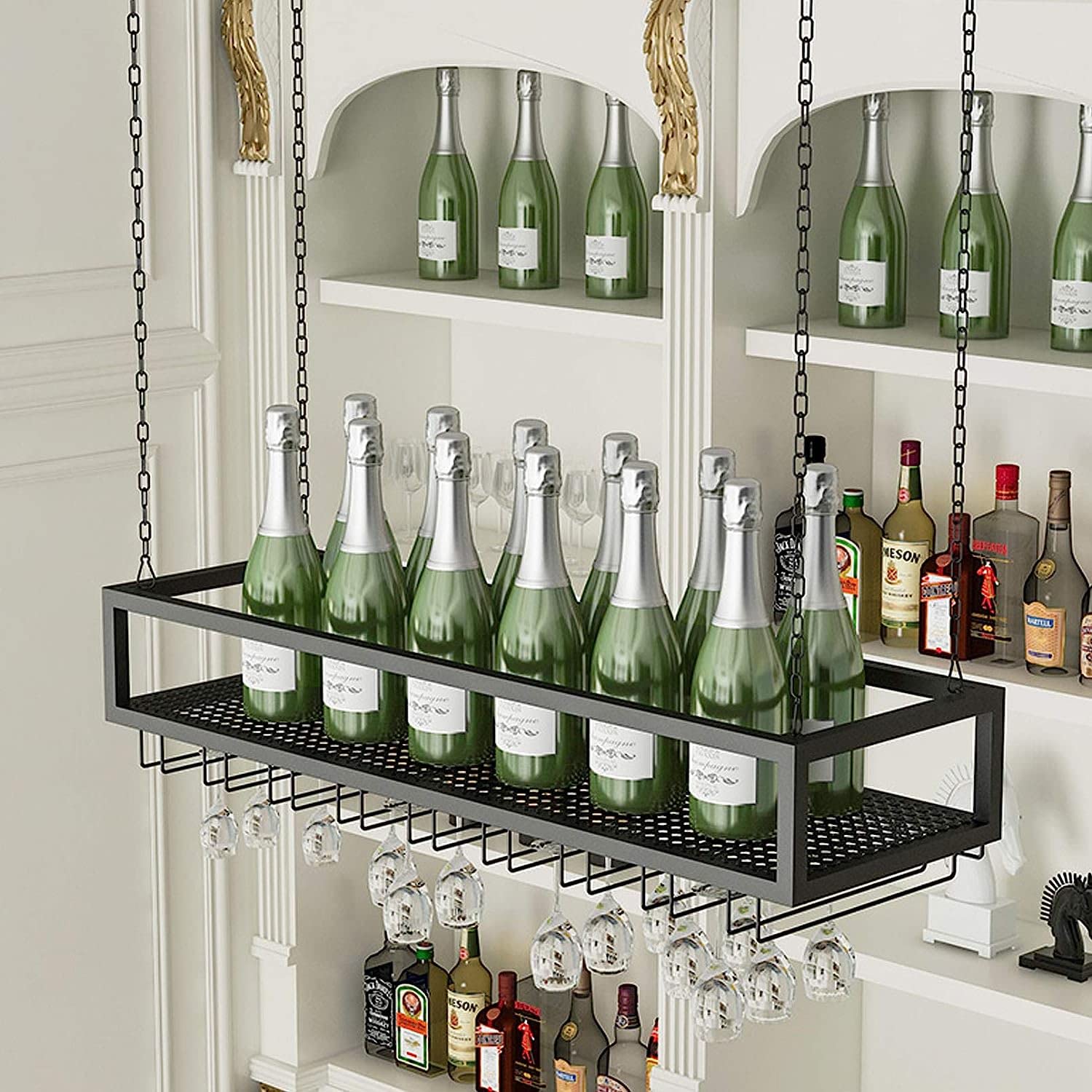 Étagère à verres à vin suspendue décorative en fer pour bar et cuisine
