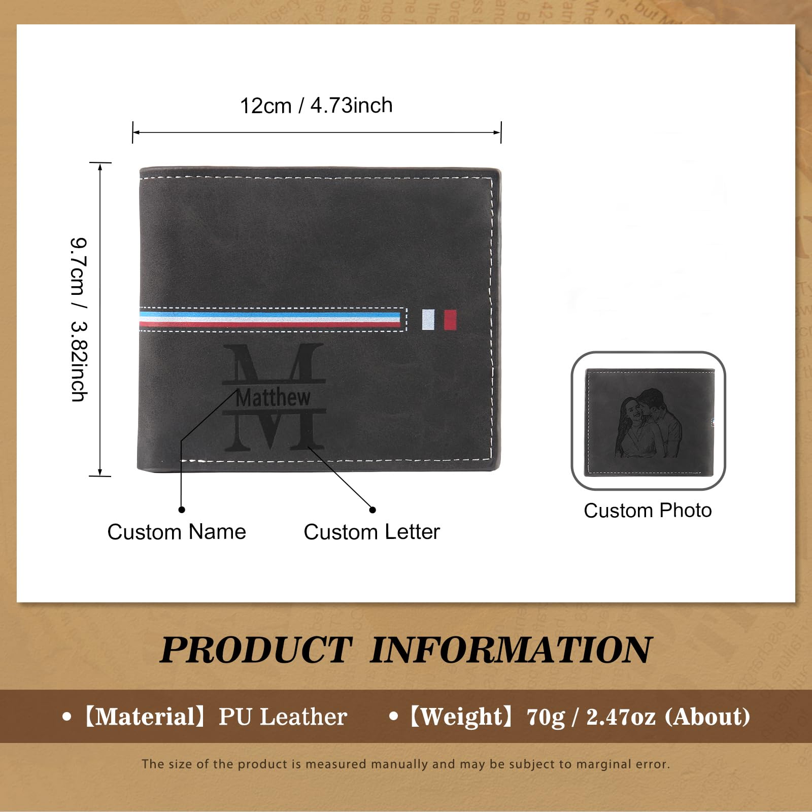 Portefeuille Personnalisé pour Homme, Portefeuille en Cuir Gravé des Initial et du Nom, Portefeuille RFID pour Homme, Cadeau Fête des Pères, Cadeaux d'anniversaire pour Mari (Noir)