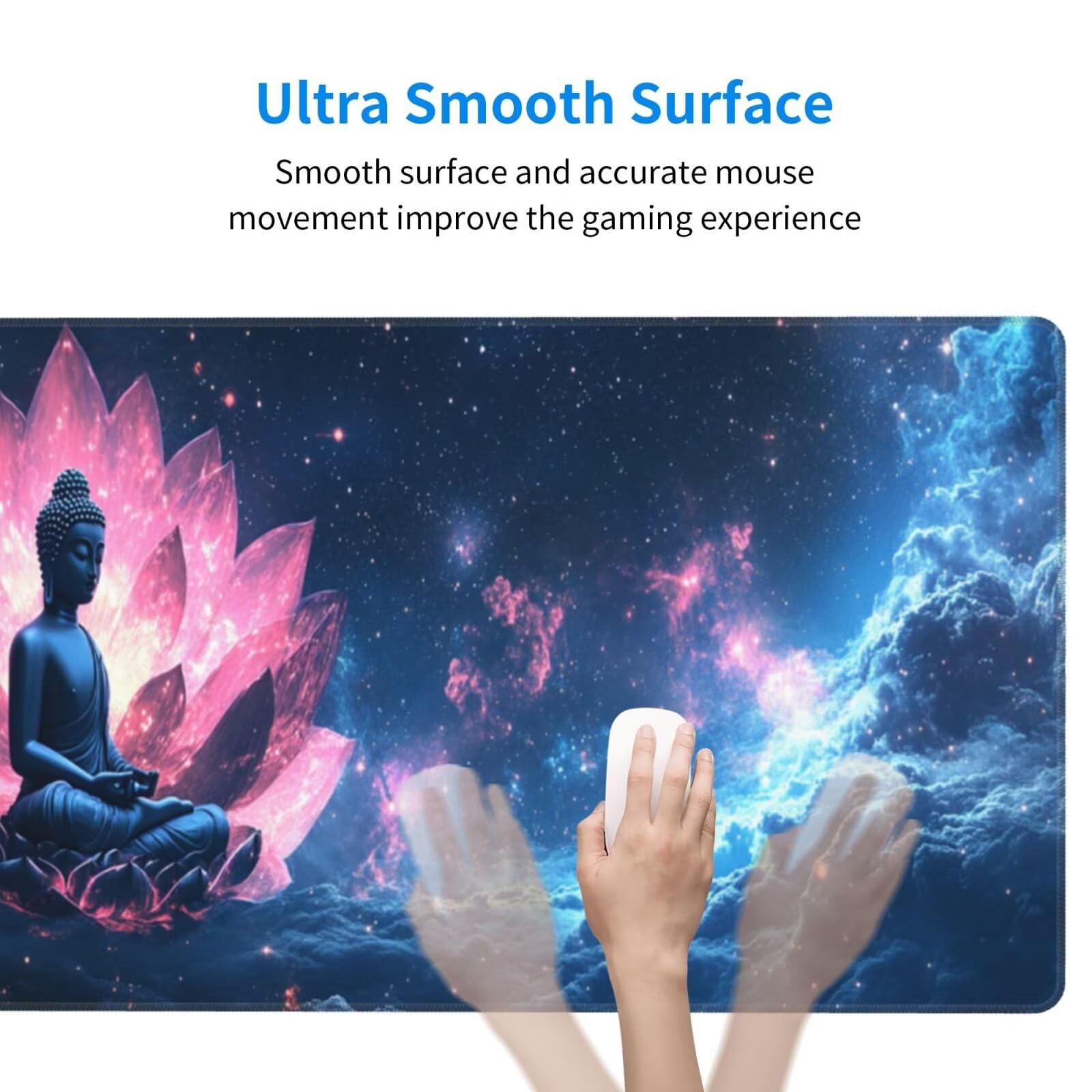 Podkładka pod mysz lotos XXL Budda mata na biurko 1600 x 800 x 3 mm zmywalna podkładka do gier na laptopa, z antypoślizgową gumową podstawą, do graczy, PC, pracowników biurowych Y575