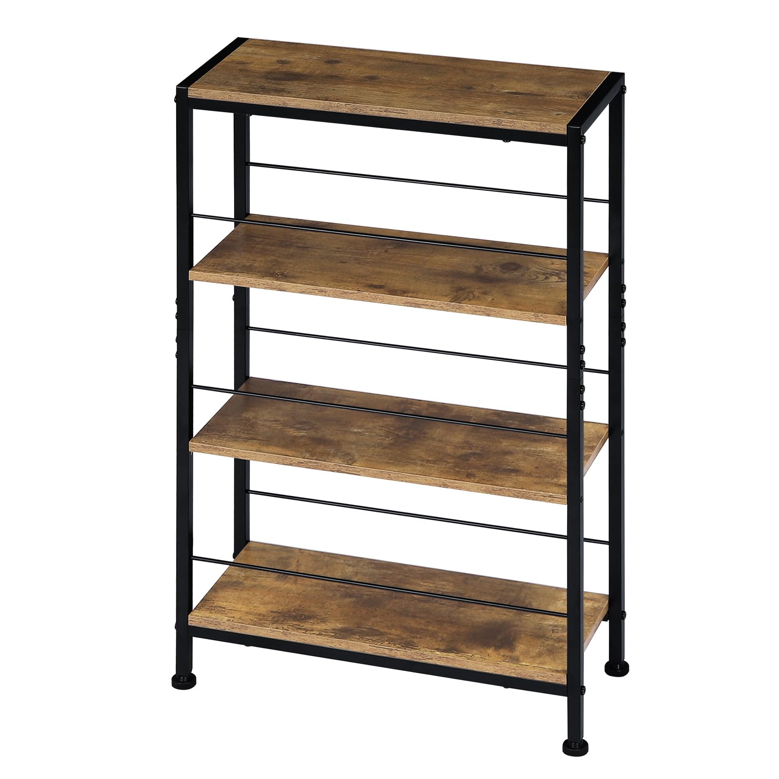 WOLTU Estanteria de 4 Niveles, Estante de Almacenaje, Estanterias para Cocina, Salon y Dormitorio, Libreria Estructura Metal, Marrón Rústico + Negro, 50x20x78 cm, RGB52shm