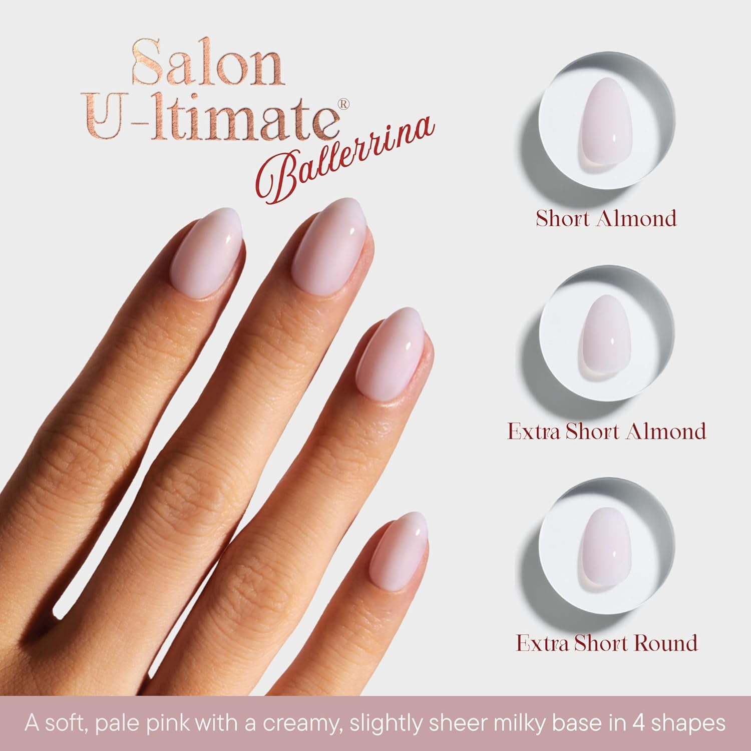 Celebritips Press On Nails - Salon U-ltimate™ | Ballerina, Extra Short Almond Nails, Reusable | 16 sizes - 32 Nails Kit with Glue and Sticky Tabs