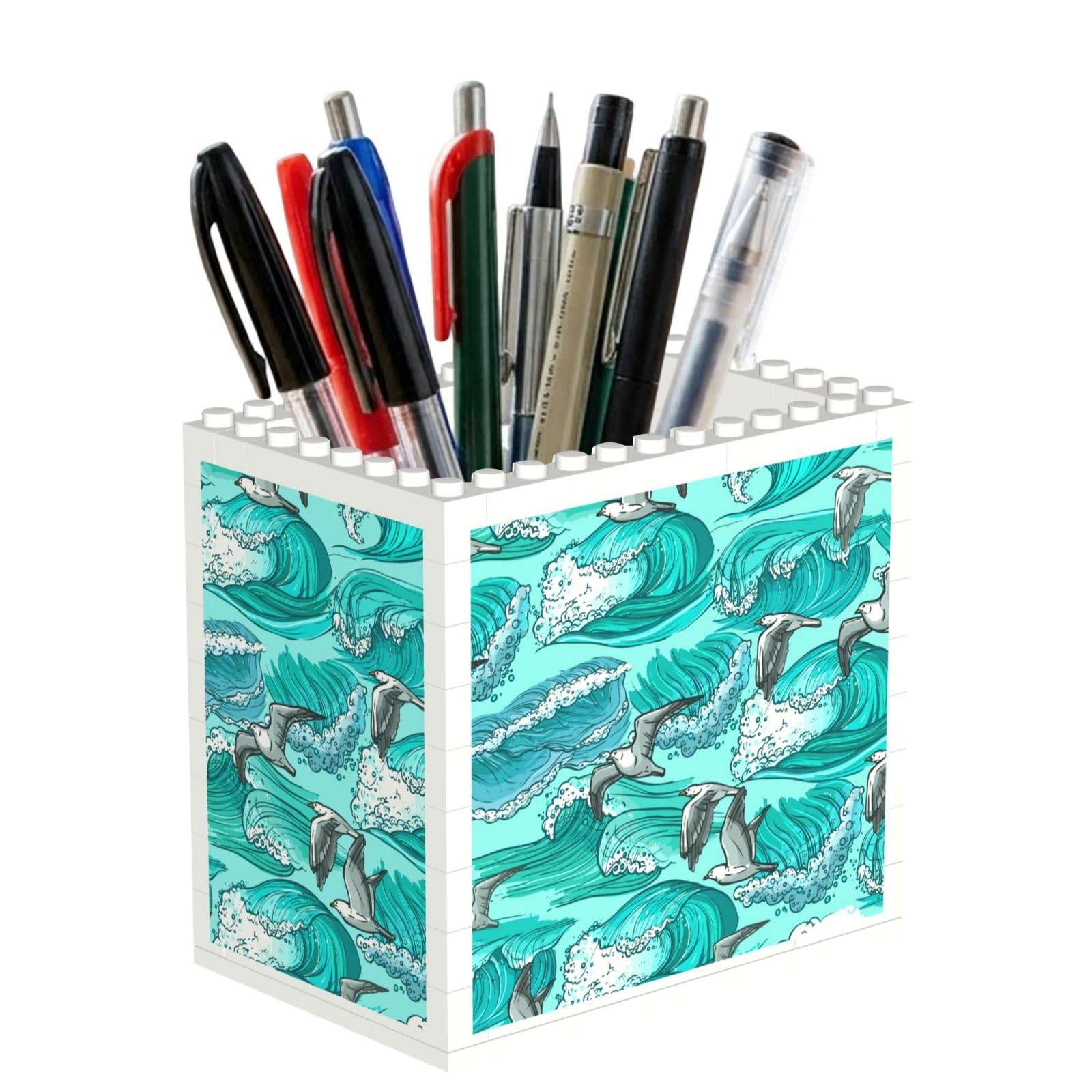 Poadnly Waves Sketch Seagull Birds, Pen Pot Pencil Holder for Office Home School, Compact Desk Organiser for Office Stationery