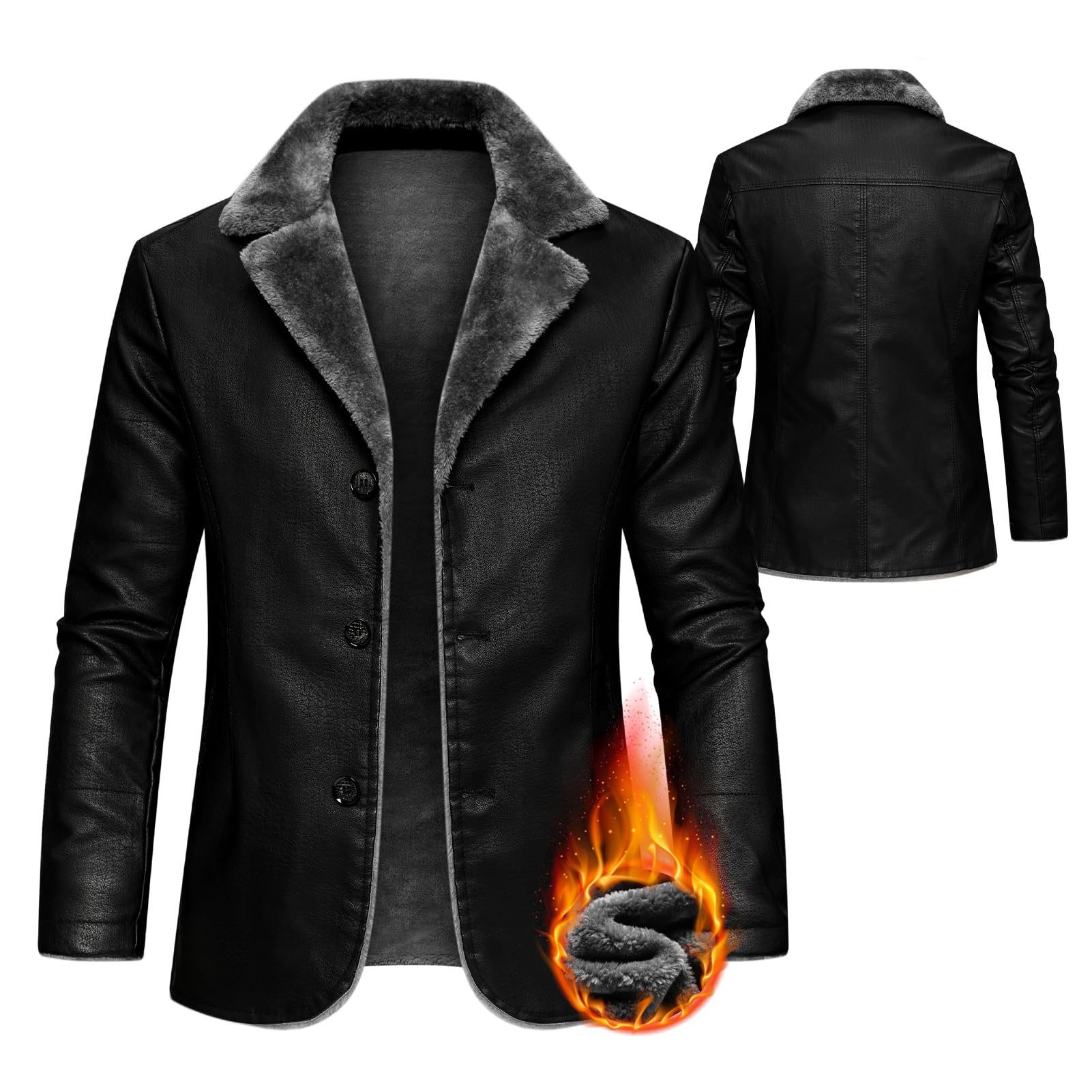 Chaqueta de Cuero Hombre, Chaqueta de Piloto para Hombre, Piel Sintética, Cuello de Piel, Otoño Invierno Espesar Cuero Chaqueta Corta Cuello Alto Abrigo de Pieles
