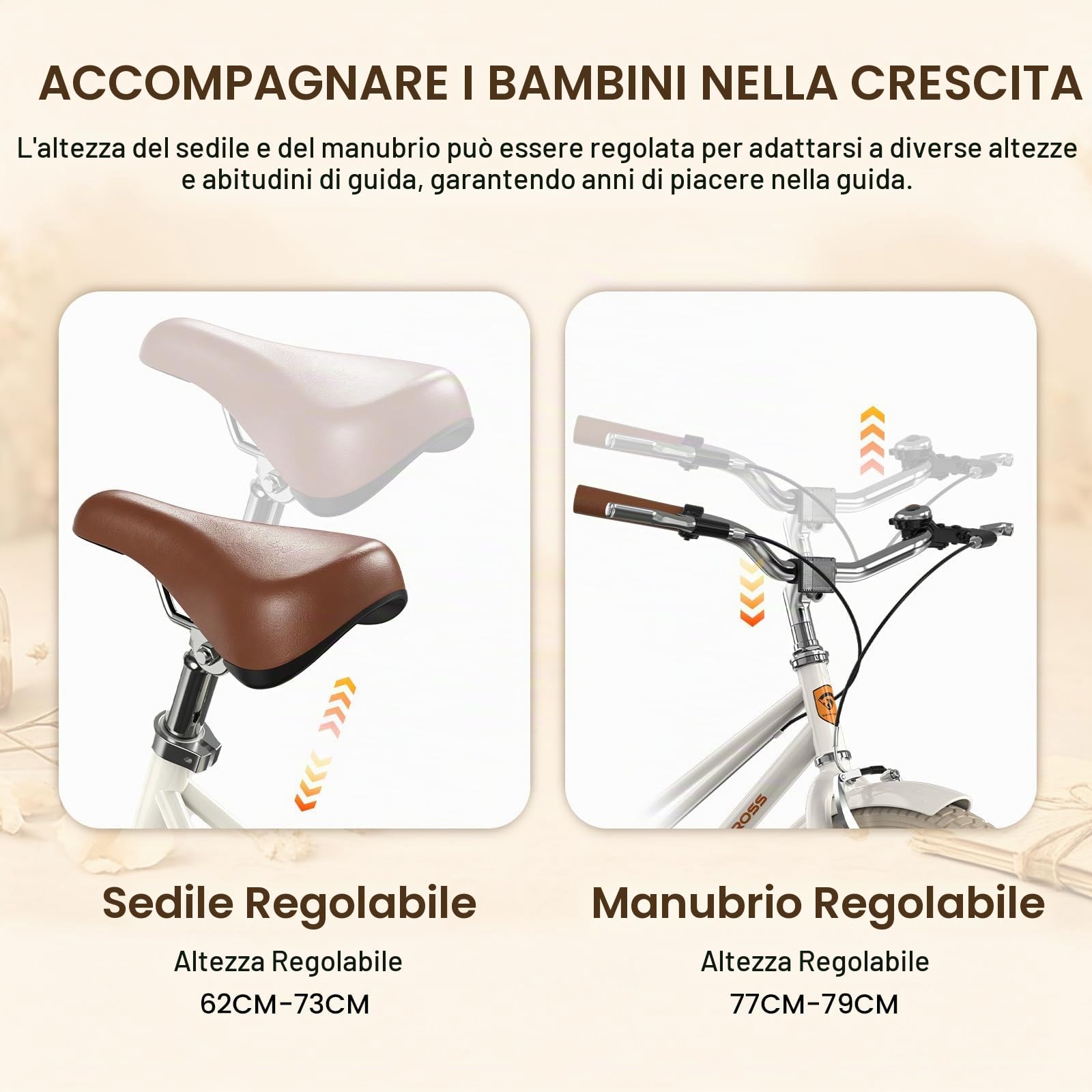 EVERCROSS EM2 20'' Bicicletta Retrò Bianco per bambini (altezza 115–150 cm) | Bici bambini con Campanello, Telaio in acciaio, Sella e Manubrio Regolabili, Freni V-brake, Paracatena, Pneumatico