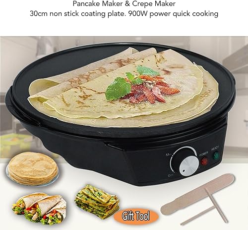 Miniatura 3 de Plancha eléctrica de 12 pulgadas y crepé, máquina de 900 W con control de temperatura ajustable para tortitas Blintzes, espátula incluida y