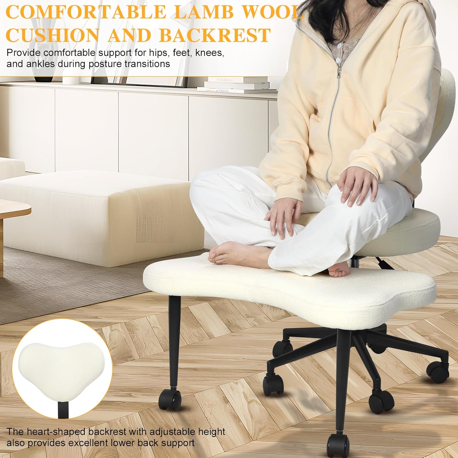 Crisscross Chair with Wheels, Ergonomic Cross Legged Office Chair ADHD Meditation Kneeling Yoga Seat Rolling Criss Cross Office Chairs with Height Adjustable for Home Make Up Bed Room Office (White)
