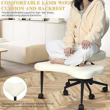 Ergonomic Cross Legged Chair,ADHD Chair with Backrest & Wheels, Criss Cross Seat with Lumbar Support, Kneeling Chairs for Meditation Yoga Home Office, Adjustable Height (Beige)