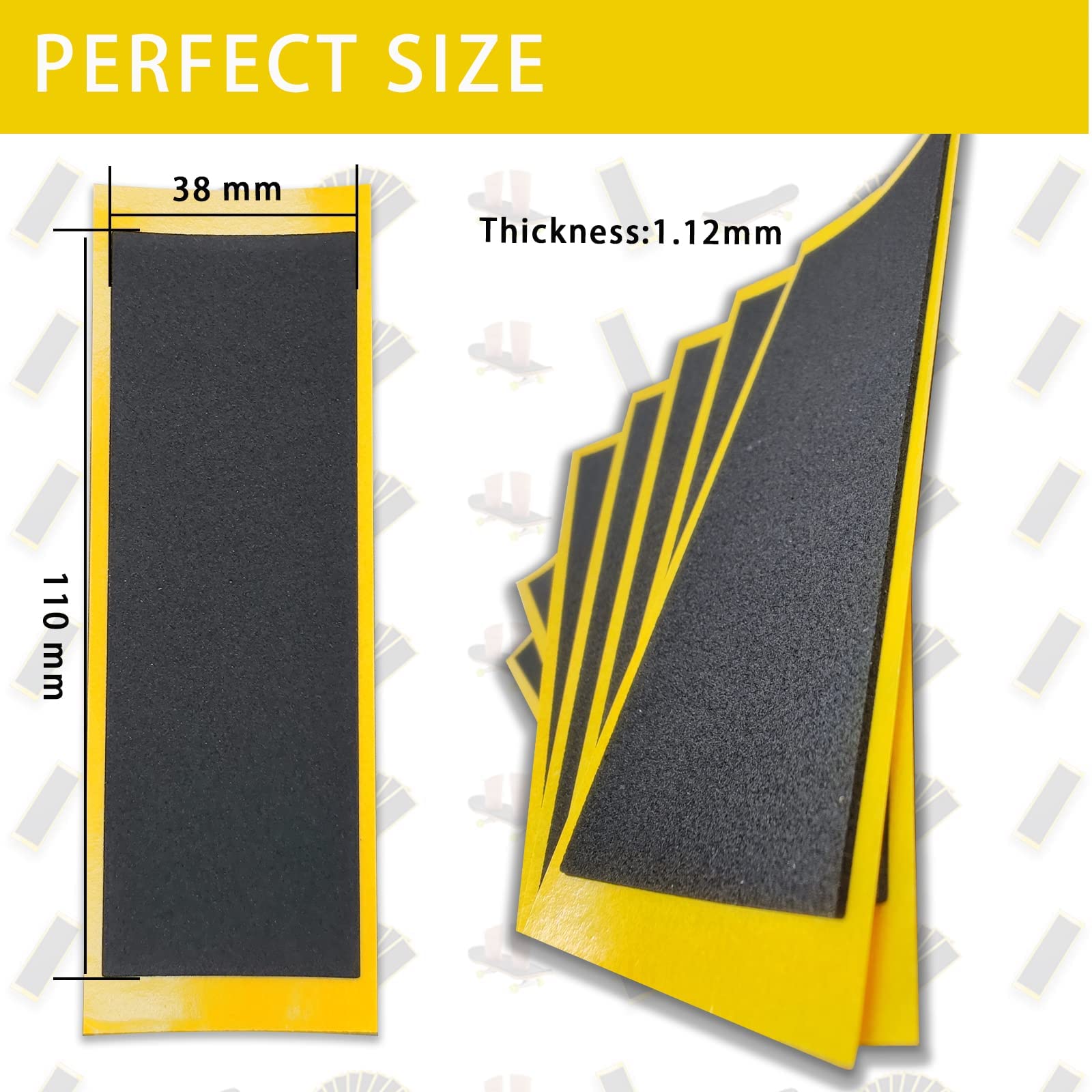 HXHWKEN 12 stuks skateboard griptape vingerboard foam grip tape voor vingerskate mini skateboards DIY, zwart (110 x 38 mm