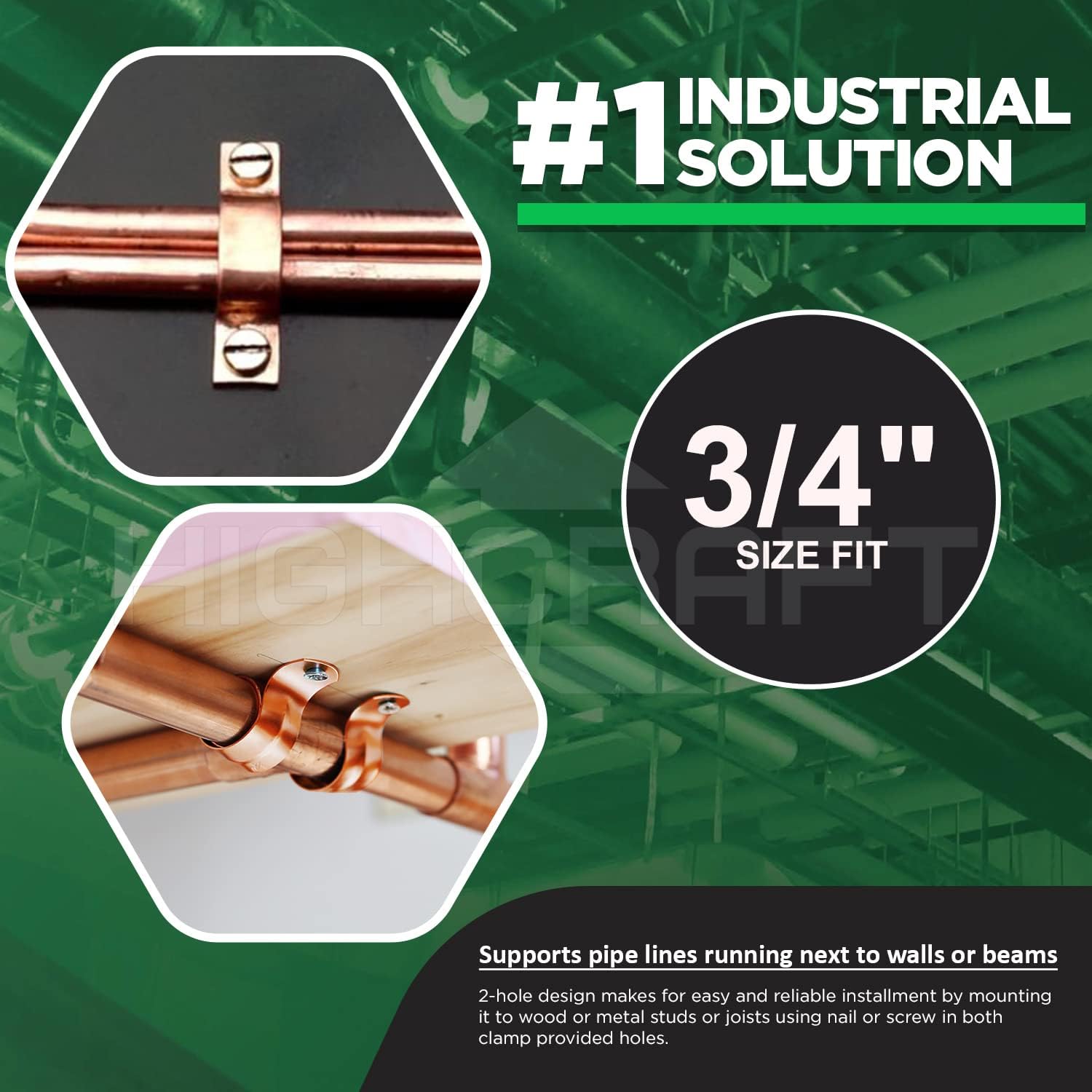 Highcraft QQT-TD34-100 Two-Hole Copper Pipe Strap U Bracket, 3/4 Inch-100 Pack