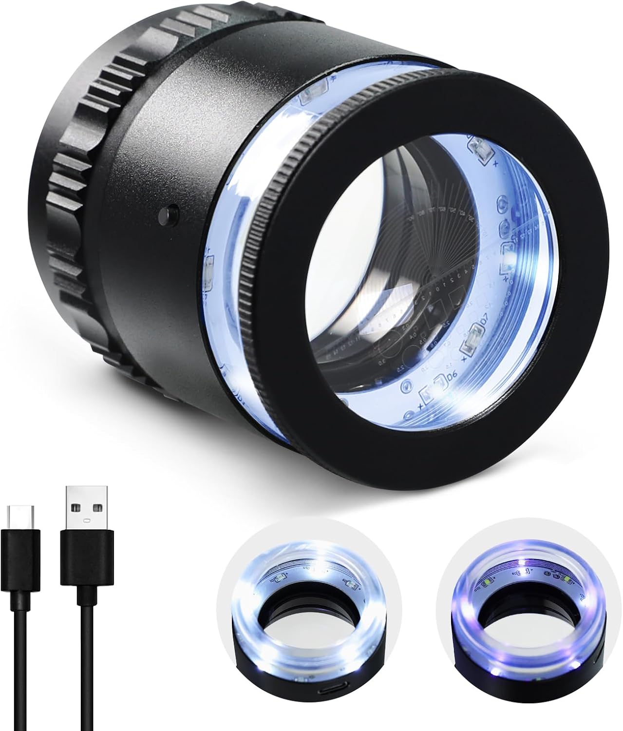 Jewelers Loupe with LED & UV Light, USB Charging LED Scale Loupe 10X Jewelry Magnifying Glass with Detachable Glass Scale & Reticle - Optical Glass Lens for Diamond, Coins, Stamps and Textile
