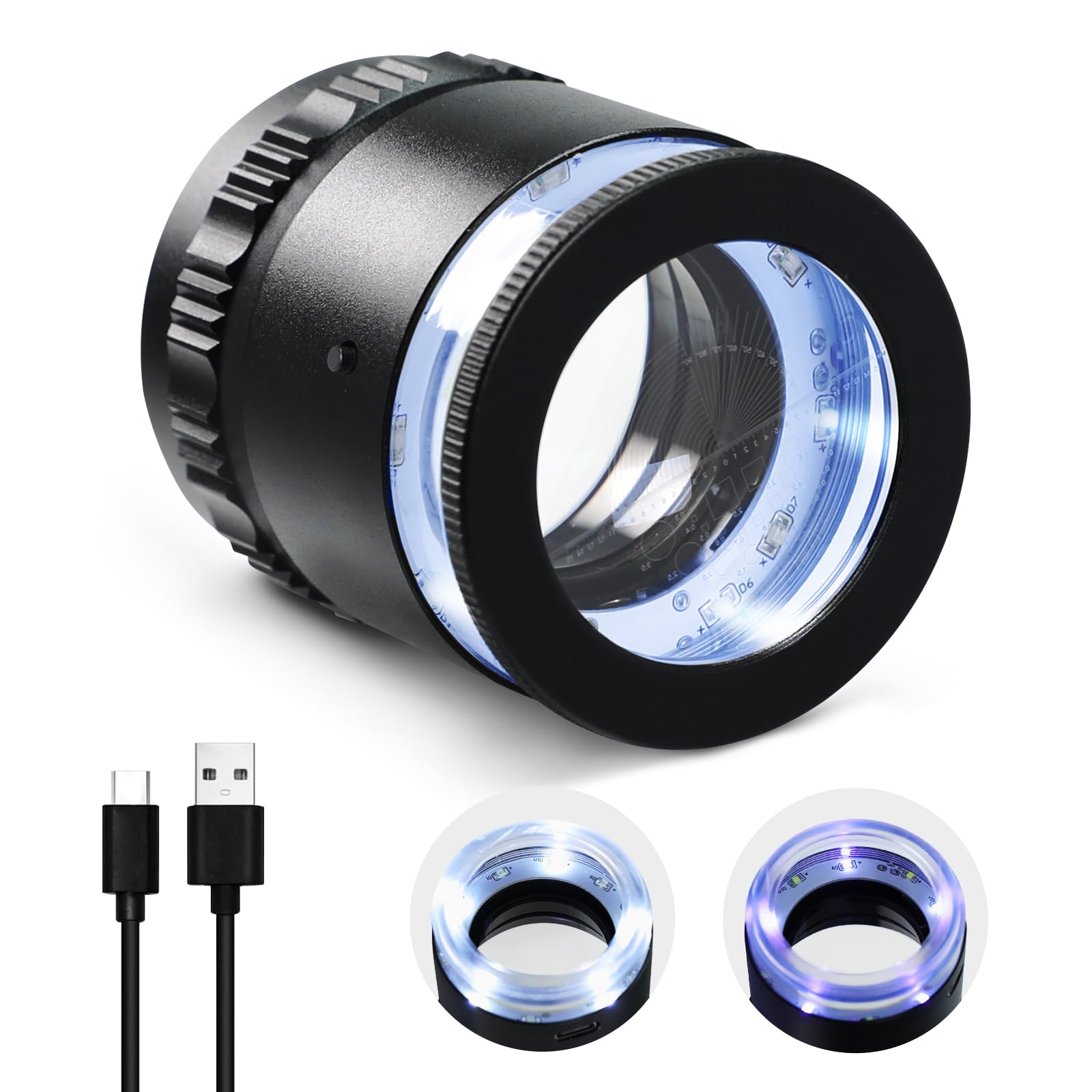 Jewelers Loupe with LED & UV Light, USB Charging LED Scale Loupe 10X Jewelry Magnifying Glass with Detachable Glass Scale & Reticle - Optical Glass Lens for Diamond, Coins, Stamps and Textile