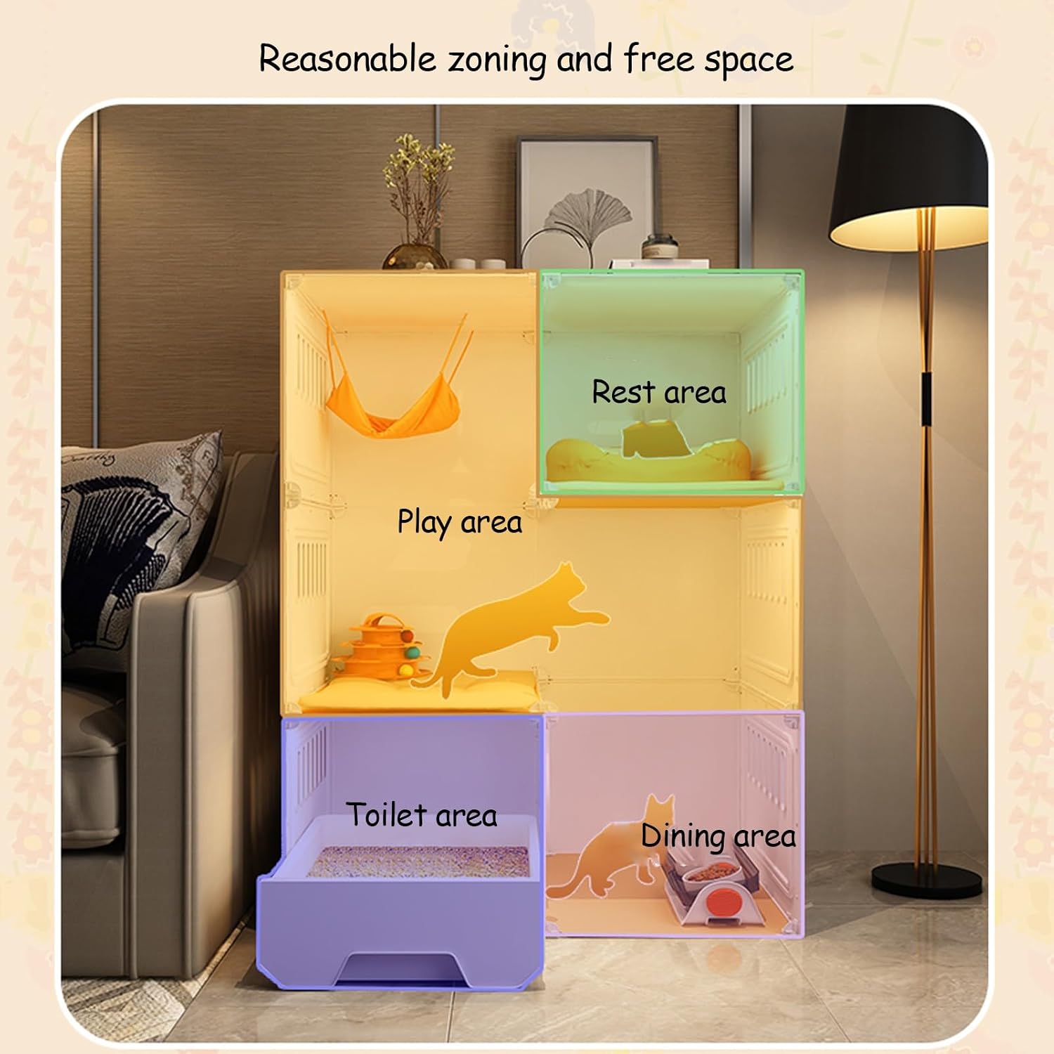 猫ケージ 猫トイレ付き、大型2/3段キャットケージ、ペットケージ、小動物用屋内子猫用ケージ、1～3匹の猫に最適な運動場所 、オレンジ 【ドーム型】