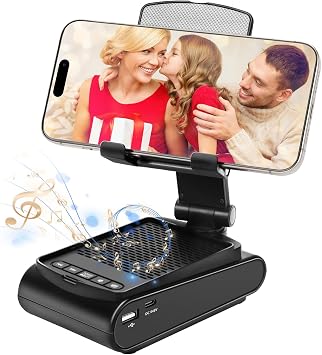 Multi-Angle Adjustable Mobile Phone Holder with Built-in Bluetooth Speaker, Suitable for Home and Outdoor use, Easy to Carry, with Non-Slip Base, a Unique Birthday Gift for Boys or Husband