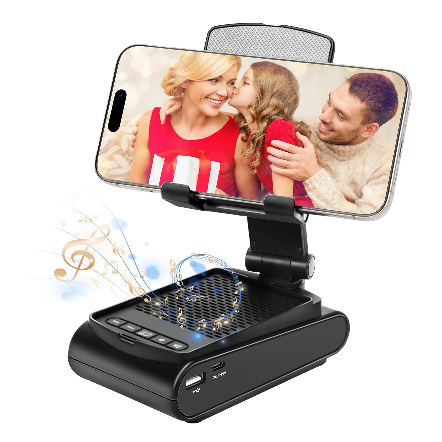 Toiysyy Multi-angle adjustable mobile phone holder with built-in Bluetooth speaker, suitable for home and outdoor use, Easy to Carry, with non-slip base, a unique birthday gift for boys or husband