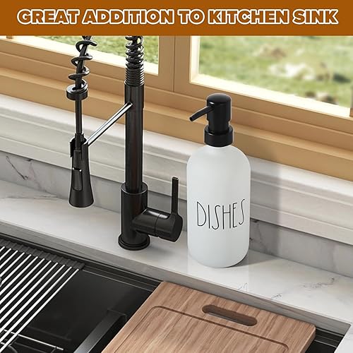 Miniatura 4 de Dispensador de jabón para platos, dispensador de jabón blanco mate para cocina, dispensador de jabón de platos de vidrio con bomba de plástico,