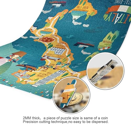 Miniatura 3 de ALAZA Rompecabezas de 500 piezas, colorido mapa de viaje de Italia, gran rompecabezas educativo de descompresión intelectual, juego de arte de pared