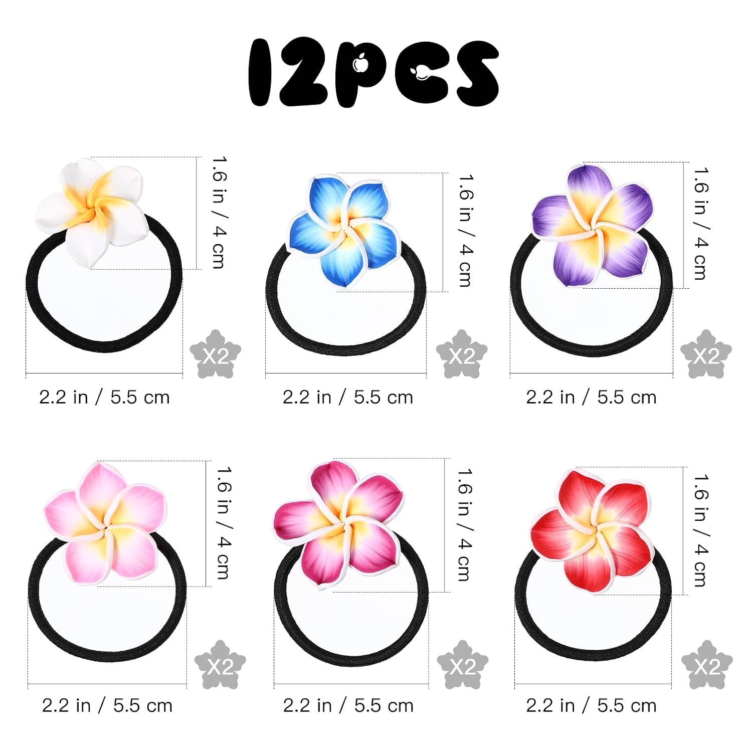 LALAFINA 36Pcs Plumeria Hair Ties Hawaiian Flower Hair Ropes Assorted Colors Beach Flower Headpieces for Women and Girls