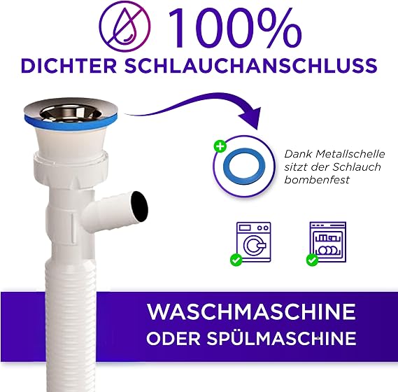 GÜÇLÜ Lavabo için esnek tahliye hortumu, çift çamaşır makinesi, bulaşık makinesi – sifon – 1 1/4 inç x 32 mm banyo – gider borusu, çıkarılabilir oluklu hortum – lavabo – 2 boru kelepçesi