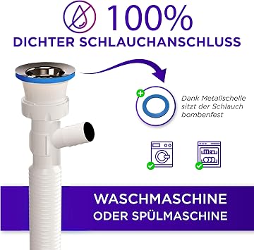GÜÇLÜ Lavabo için esnek tahliye hortumu, çift çamaşır makinesi, bulaşık makinesi – sifon – 1 1/4 inç x 32 mm banyo – gider borusu, çıkarılabilir oluklu hortum – lavabo – 2 boru kelepçesi
