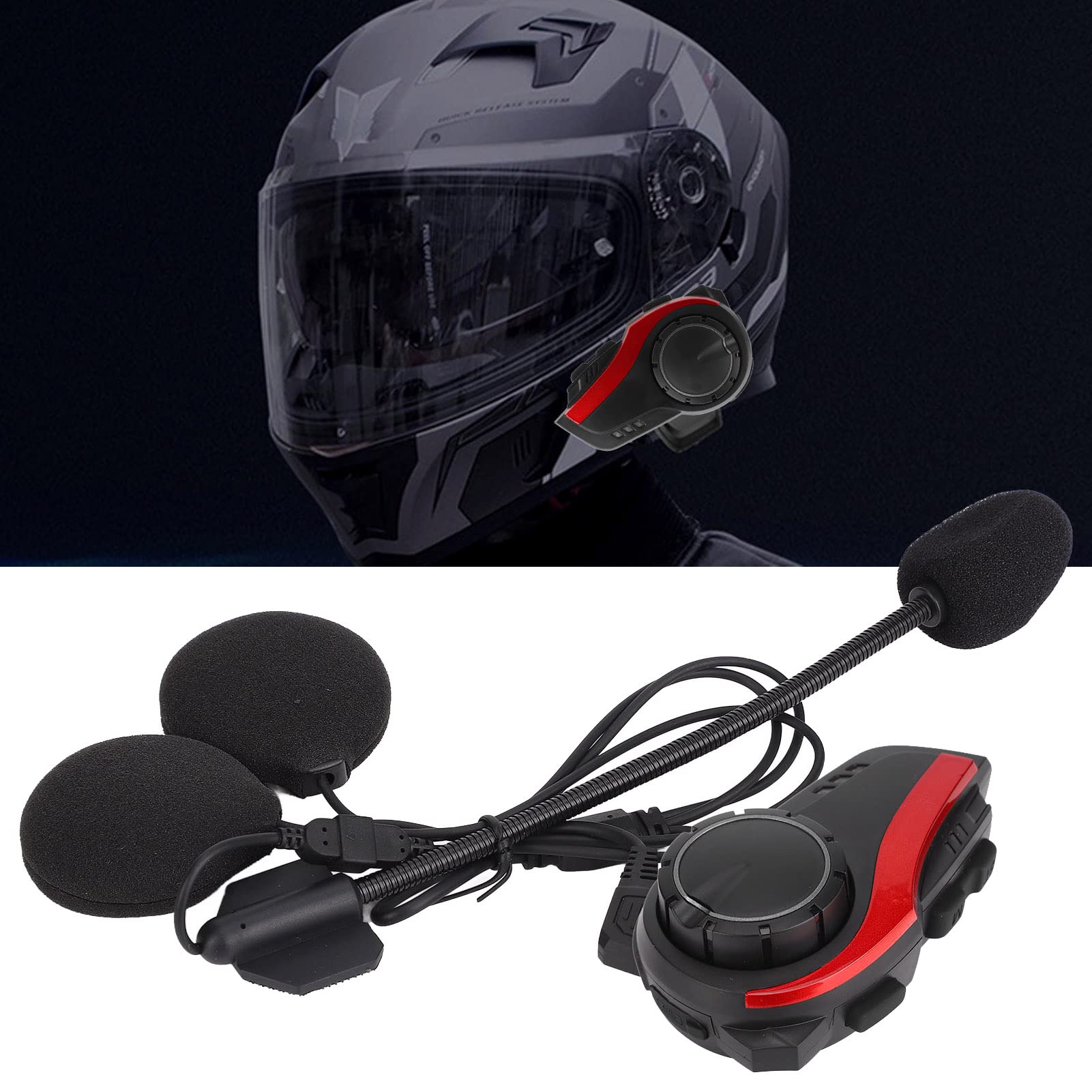 SIXRUN Casco Moto Bluetooth Auricolare, IP65 Impermeabile 900mAh (rosso)
