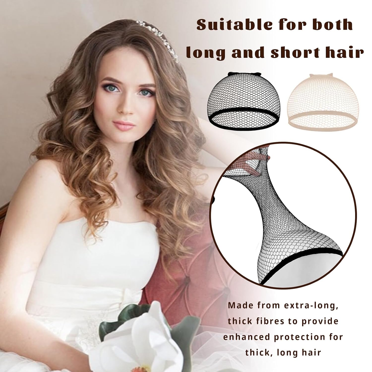 6 PCS Wig Caps for Women, Men non slip 2 Colors Mesh Hair Net Weaving Cap Non Slip Weave Close End Hair Net Mesh Wig Cap for Cosplay (Brown & Skin Tone)