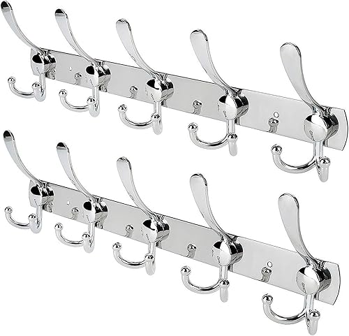 Miniatura 9 de Perchero montado en la pared, 2 paquetes de 15 ganchos de acero inoxidable para abrigo, sombrero, toalla, bolso, batas, entrada, baño, armario,