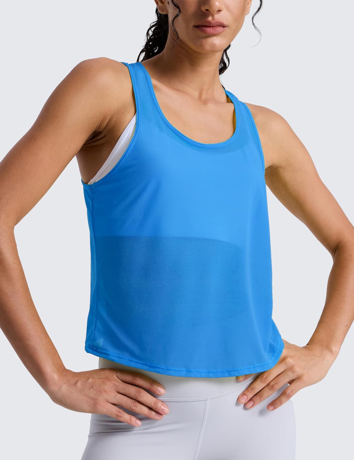 CRZ YOGA Mesh Workout Tank Tops for Women - Athletic Sheer Scoop Neck Cover Up Breathable Summer Sleeveless Shirts
