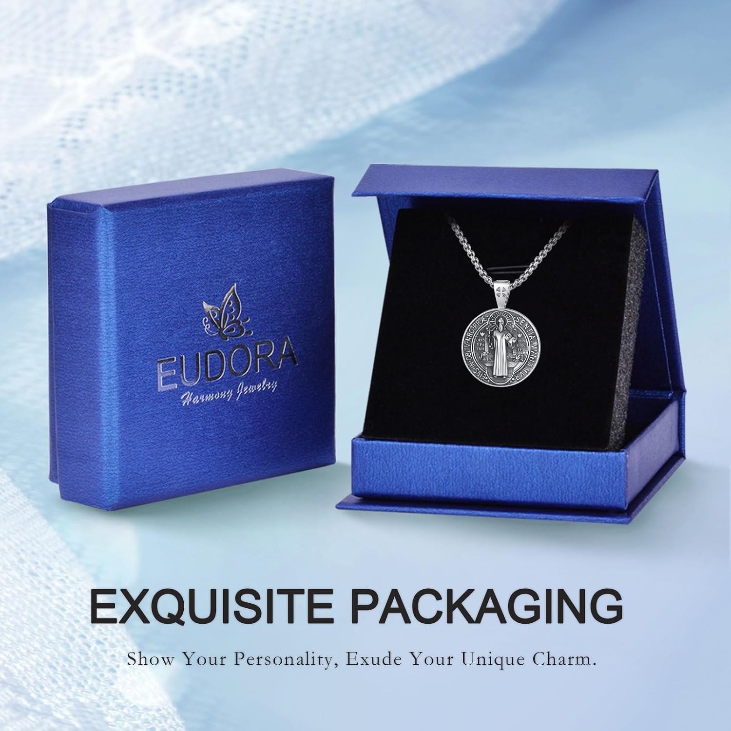EUDORA 925 Sterling Silver St Christopher/St Benedict/St Michael/Virgin Mary/San Judas Tadeo/Good Shepherd Cross/Archangel Necklace Medal Pendant Protection Religious Amulet Jewelry For Men Women