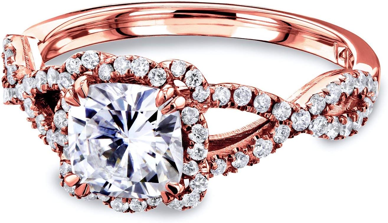 Kobelli Cushion Moissanite Fancy Halo Cross Shank Ring, 1-2/5 CTW 14k Gold