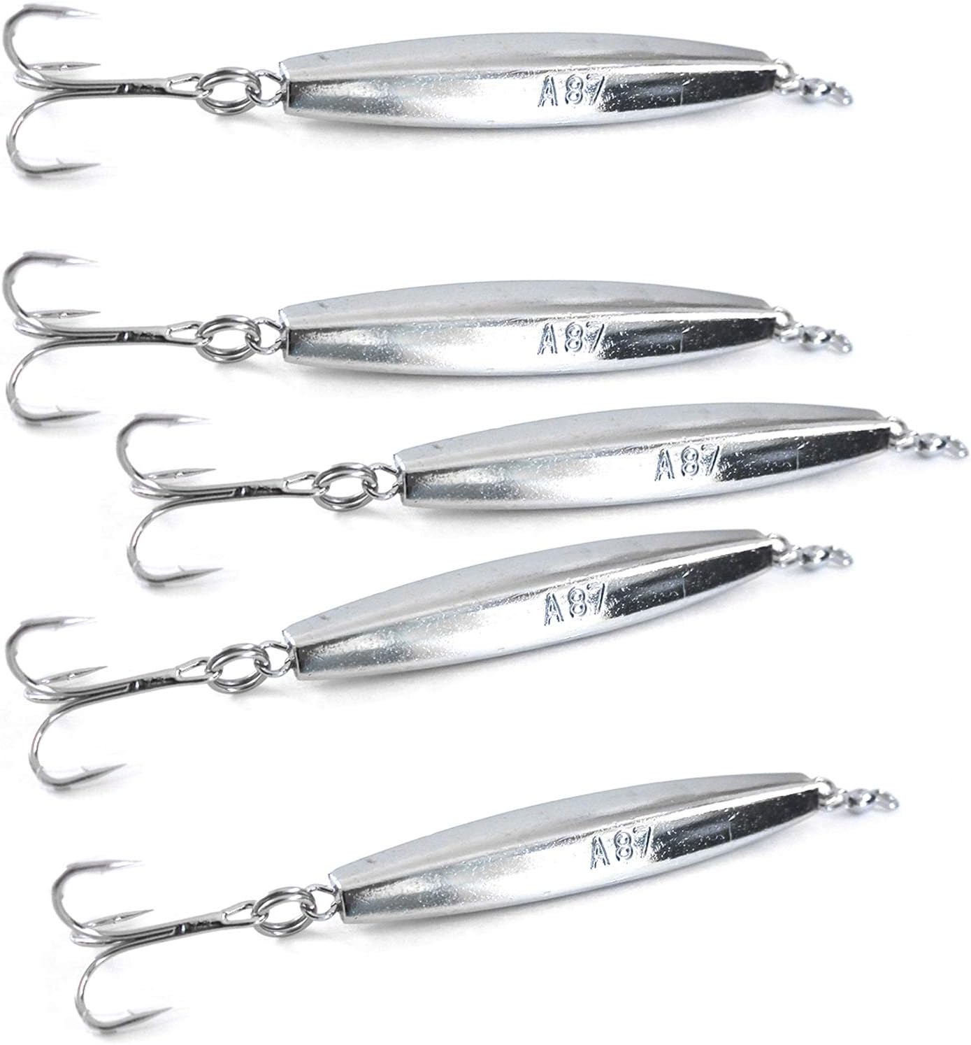 5pcs Fish WOW!® 8oz Diamond Jigs Chrome Silver jig with a Treble Hook